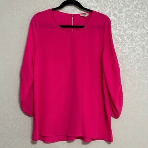 Umgee Hot Pink 3/4 Sleeve Blouse Top Round Neck Casual‎ Everyday